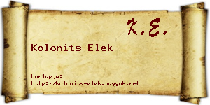 Kolonits Elek névjegykártya